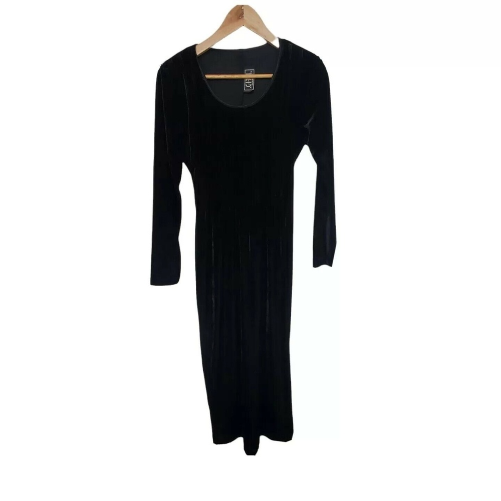 Vintage Y2K 90s City Triangle Black Velvet Witching Full Length Dress Size Small
